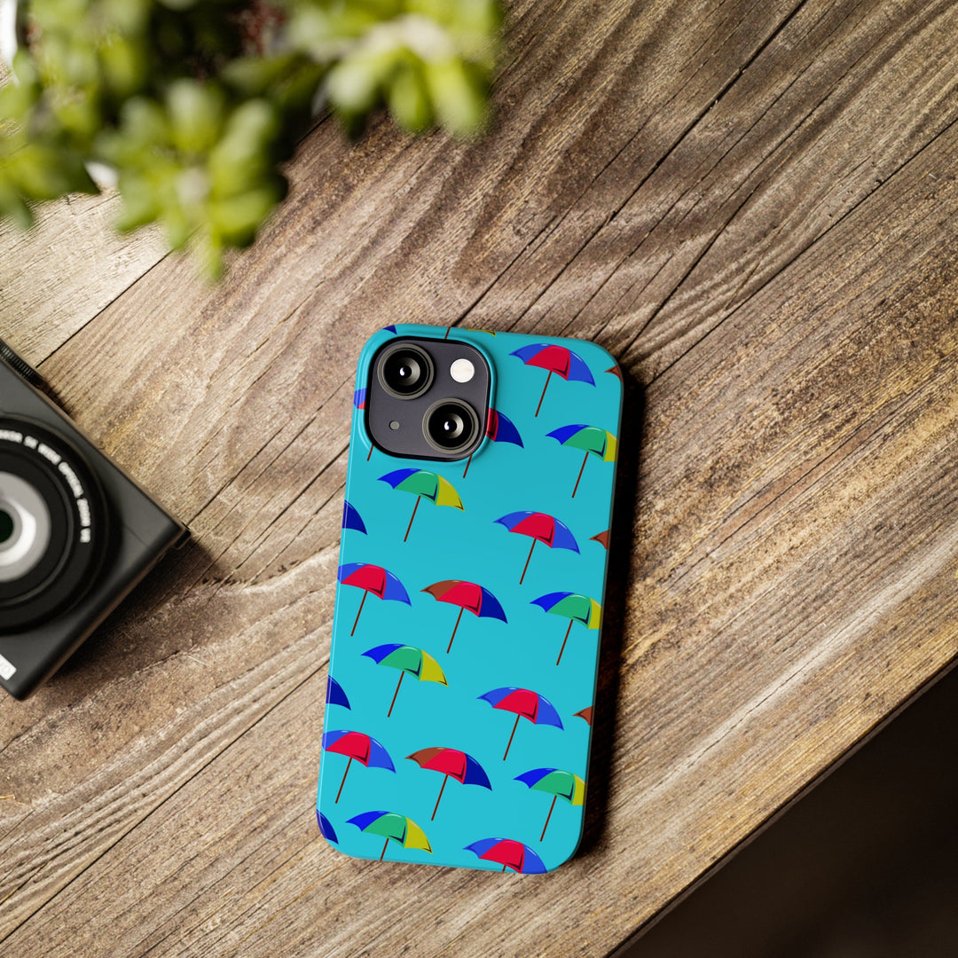Slim Cute Phone Cases for Iphone - | iPhone 15 Case | iPhone 15 Pro Max Case, Iphone 14 Case, Iphone 14 Pro Max, Iphone 13, Colorful Beach Parasol Blue - Studio40ParkLane