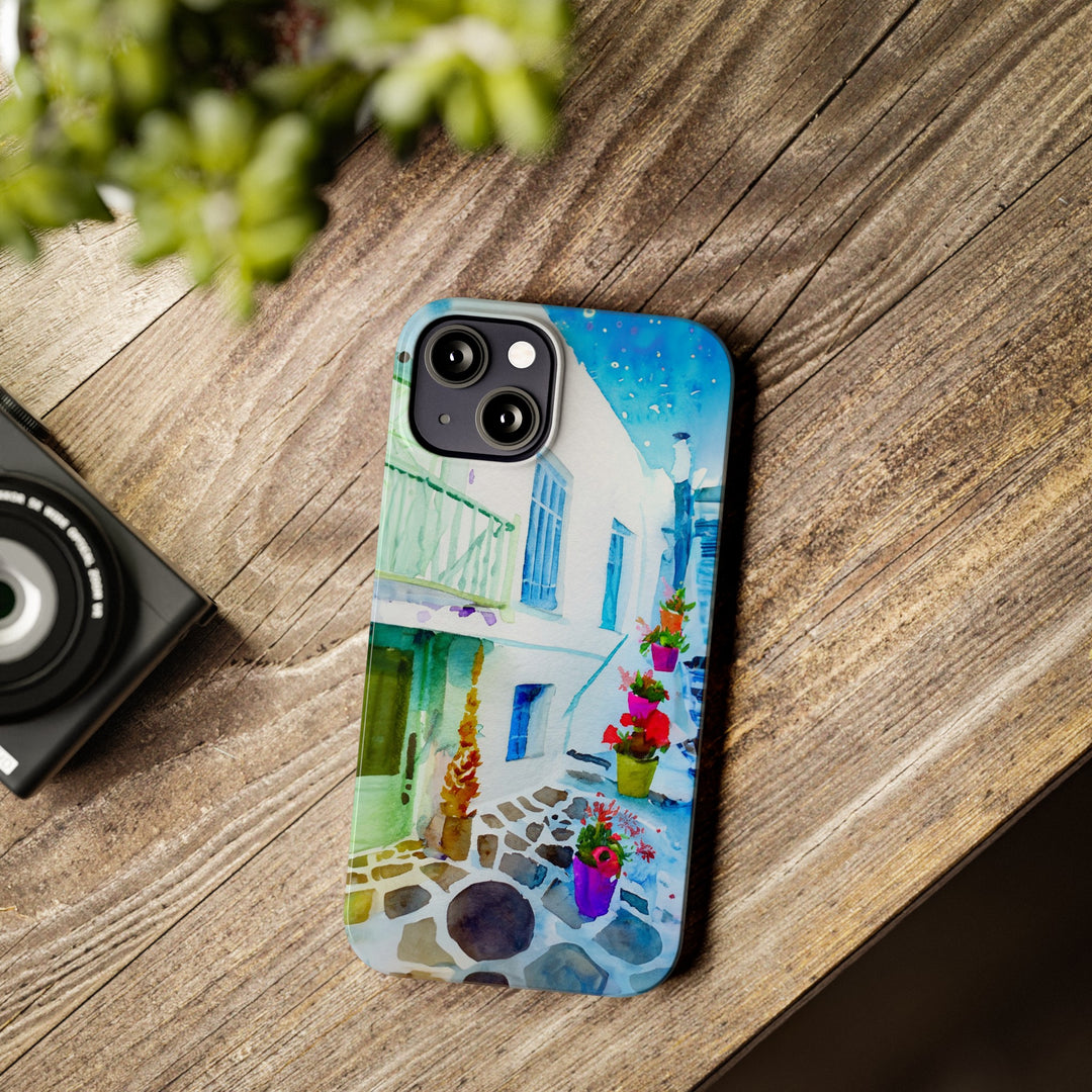 Slim Cute Phone Cases for Iphone | iPhone 15 Case | iPhone 15 Pro Max Case, Iphone 14, Iphone 14 Pro Max, Iphone 13, Colorful Greek Alley Watercolor - Studio40ParkLane