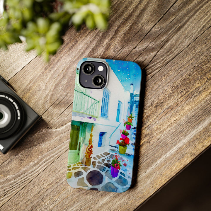 Slim Cute Phone Cases for Iphone | iPhone 15 Case | iPhone 15 Pro Max Case, Iphone 14, Iphone 14 Pro Max, Iphone 13, Colorful Greek Alley Watercolor - Studio40ParkLane