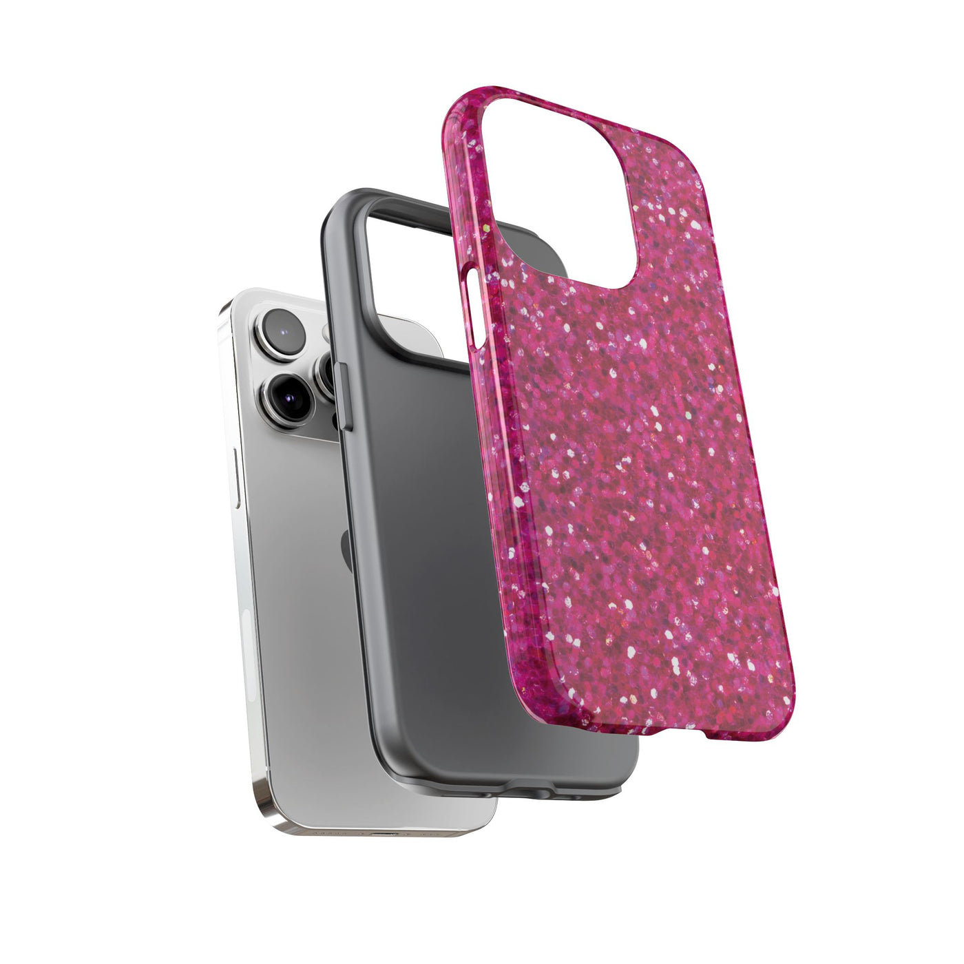 Chic Pink Faux Play on Glitter Effect Cute Phone Case, for IPhone 16 pro Max | Iphone 15, Iphone 14, IPhone 13 Case, 11 8 7, Samsung Galaxy S24, S23, S22, S21, 2 Layer Protection