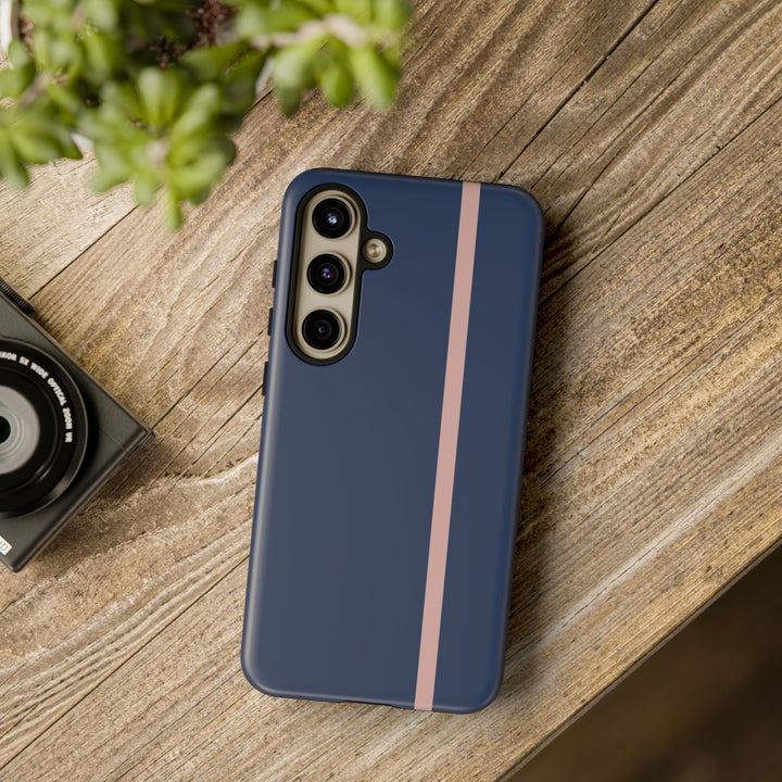 Tough Phone Case Navy Blue Orange Stripe iPhone 18 17 16 15 14 13 12 Pro Max Plus, Samsung Galaxy S26 S25 S24 Ultra Cute Preppy Sport - Studio40ParkLane