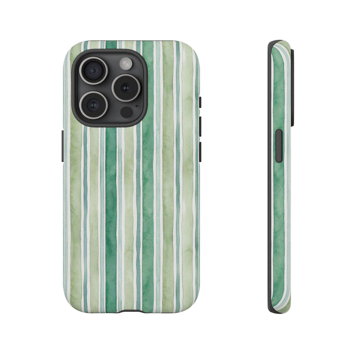 Aesthetic Tough Green Watercolor Stripes Premium Phone Case - For iPhone 17 Pro Max iPhone 16 Pro iPhone 15 Iphone 14 Plus 13 Pro 12 11 10 - Studio40ParkLane