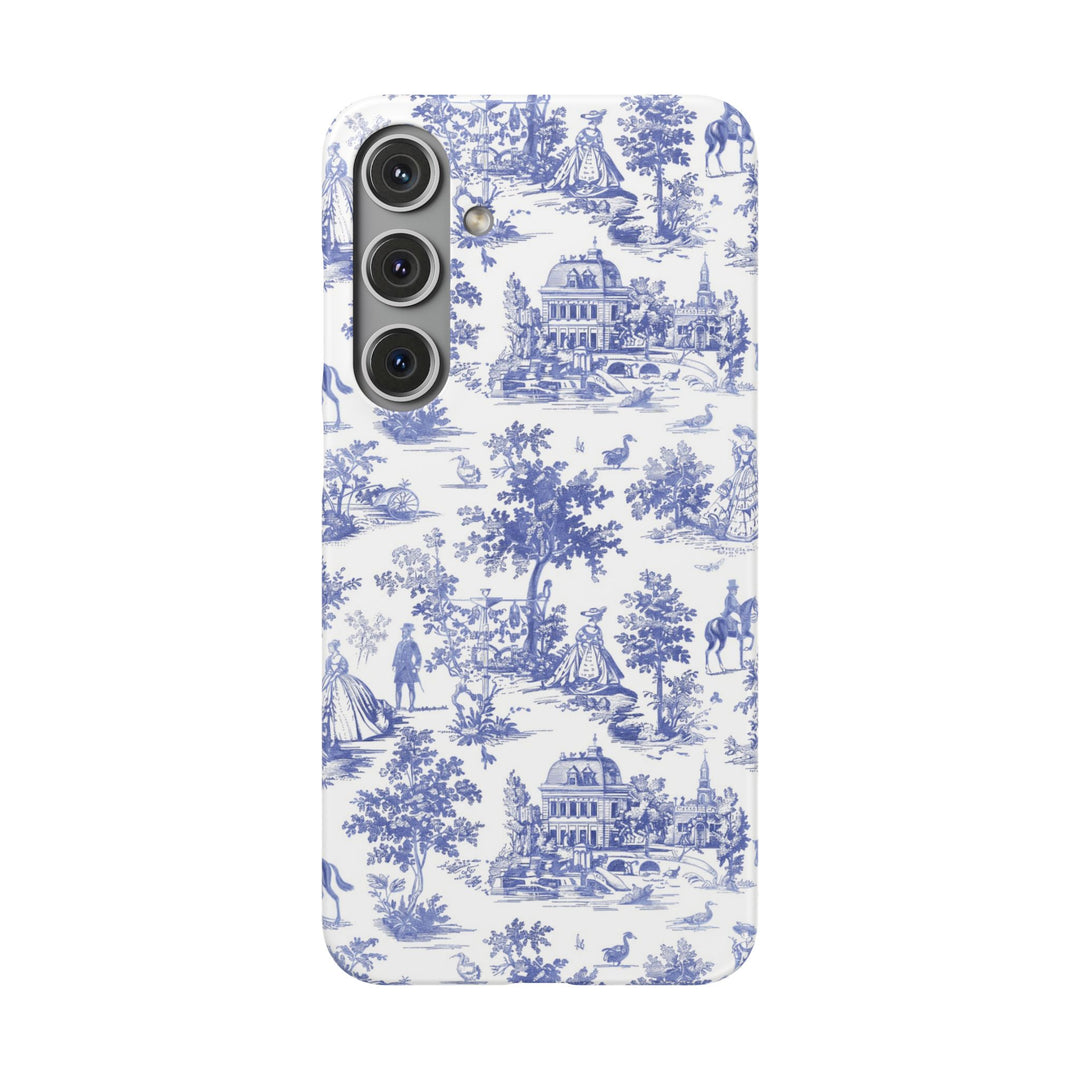 Sleek Snap Blue French Toile Cute Phone Case for iPhone 16 15 14 13 12 11 X Xs Max Xr Pro Plus Samsung Galaxy S24 S23 S22 S21 S20 Note Ultra