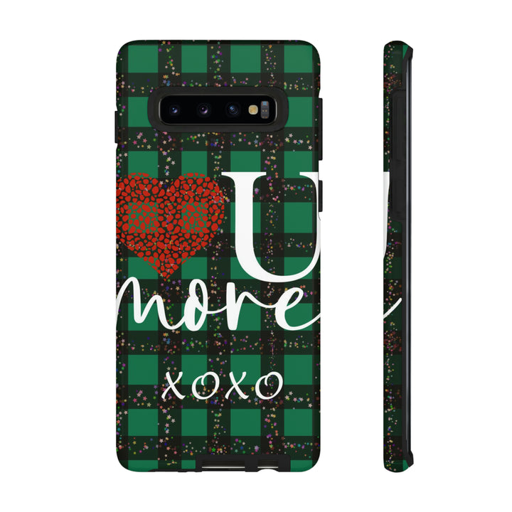 Cute Samsung Phone Cases, Designer Samsung Galaxy S23 Phone Case, Samsung S22 Case, Samsung S21 Case, Samsung S20 Case, Green Plaid Love You - Studio40ParkLane