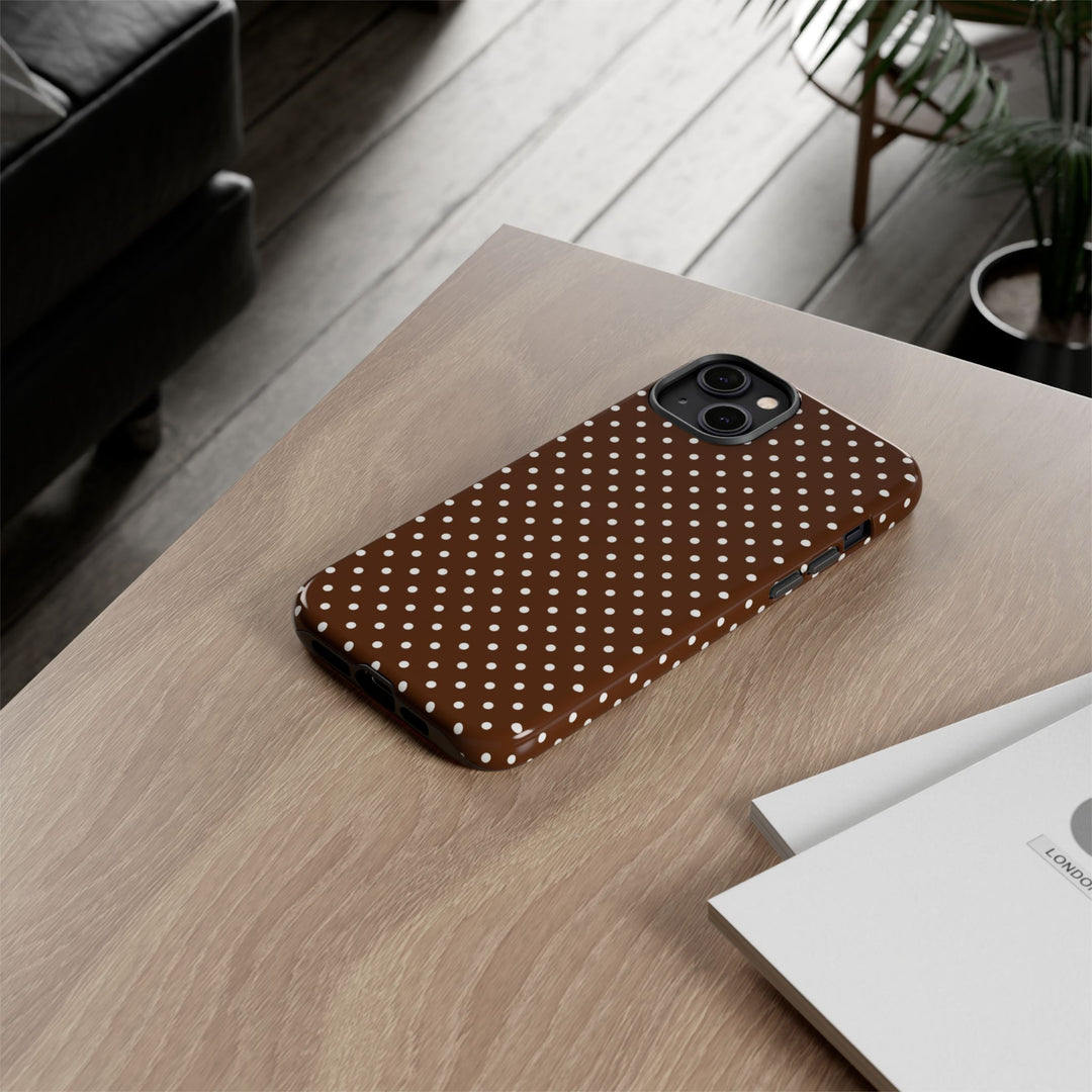 Aesthetic Tough Mocha Brown Polka Dots Premium Phone Case - For iPhone 17 Pro Max iPhone 16 Pro iPhone 15 Iphone 14 Plus 13 Pro 12 11 10 - Studio40ParkLane