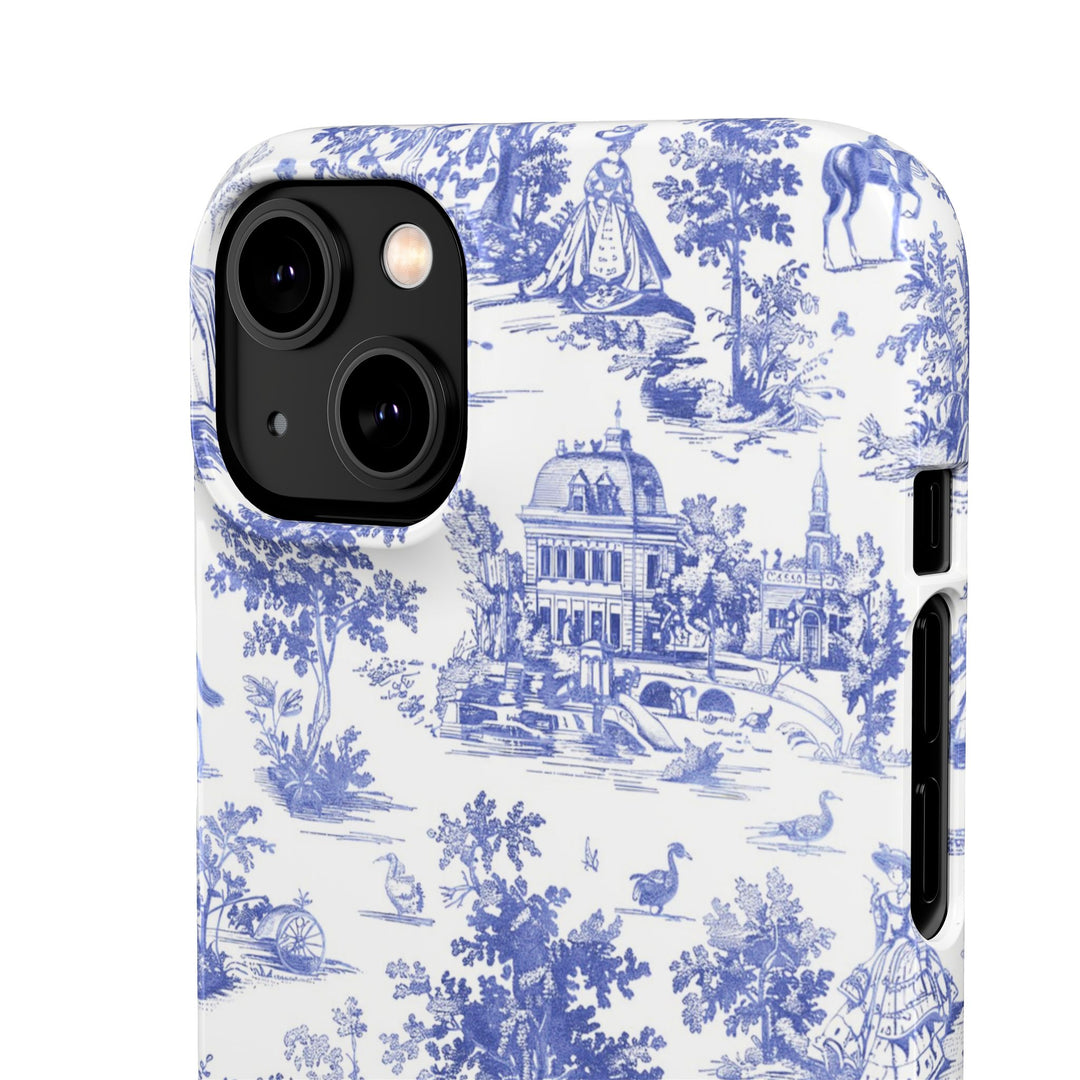 Sleek Snap Blue French Toile Cute Phone Case for iPhone 16 15 14 13 12 11 X Xs Max Xr Pro Plus Samsung Galaxy S24 S23 S22 S21 S20 Note Ultra