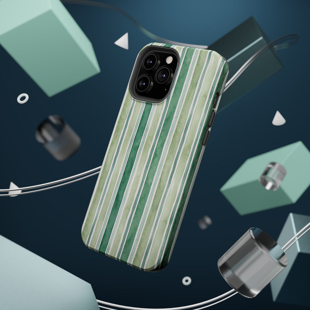 Aesthetic Tough Magsafe Green Stripes Watercolor Phone Case - For iPhone 17 Pro Max iPhone 16 Pro iPhone 15 Iphone 14 Plus 13 Pro 12 11 10 - Studio40ParkLane