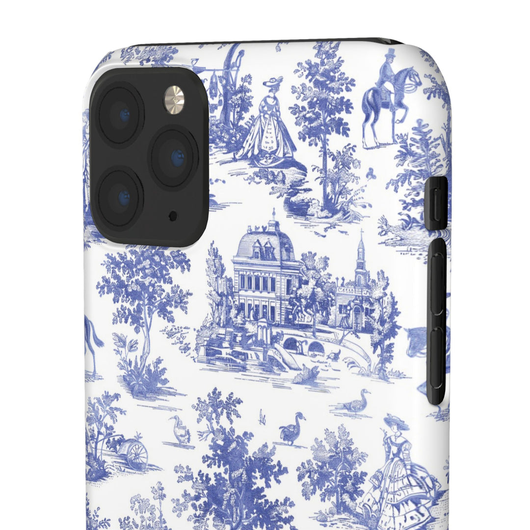 Sleek Snap Blue French Toile Cute Phone Case for iPhone 16 15 14 13 12 11 X Xs Max Xr Pro Plus Samsung Galaxy S24 S23 S22 S21 S20 Note Ultra