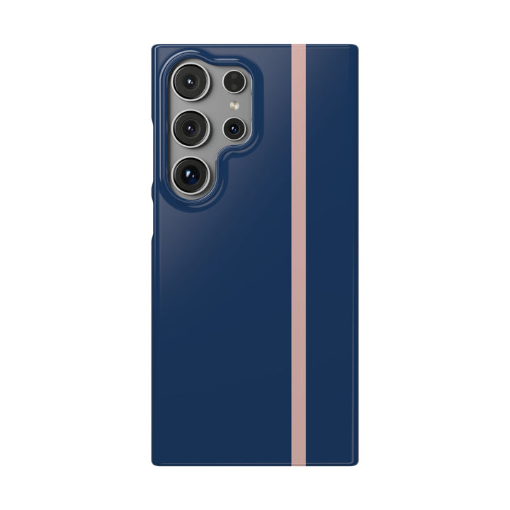 Sleek Navy Blue Pink Stripe Snap Phone Case for iPhone 18 17 16 15 14 13 Pro Max, Samsung Galaxy S26 S25 Ultra Lightweight Cute Phone Case - Studio40ParkLane