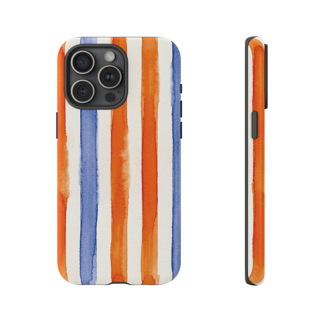 Tough Cute Blue Orange Stripes Phone Case, for IPhone 17 Pro Max | Iphone 17 Air, Iphone 16, IPhone 15, 14 13 12, Samsung Galaxy S26, S25, S24, S23 - Studio40ParkLane