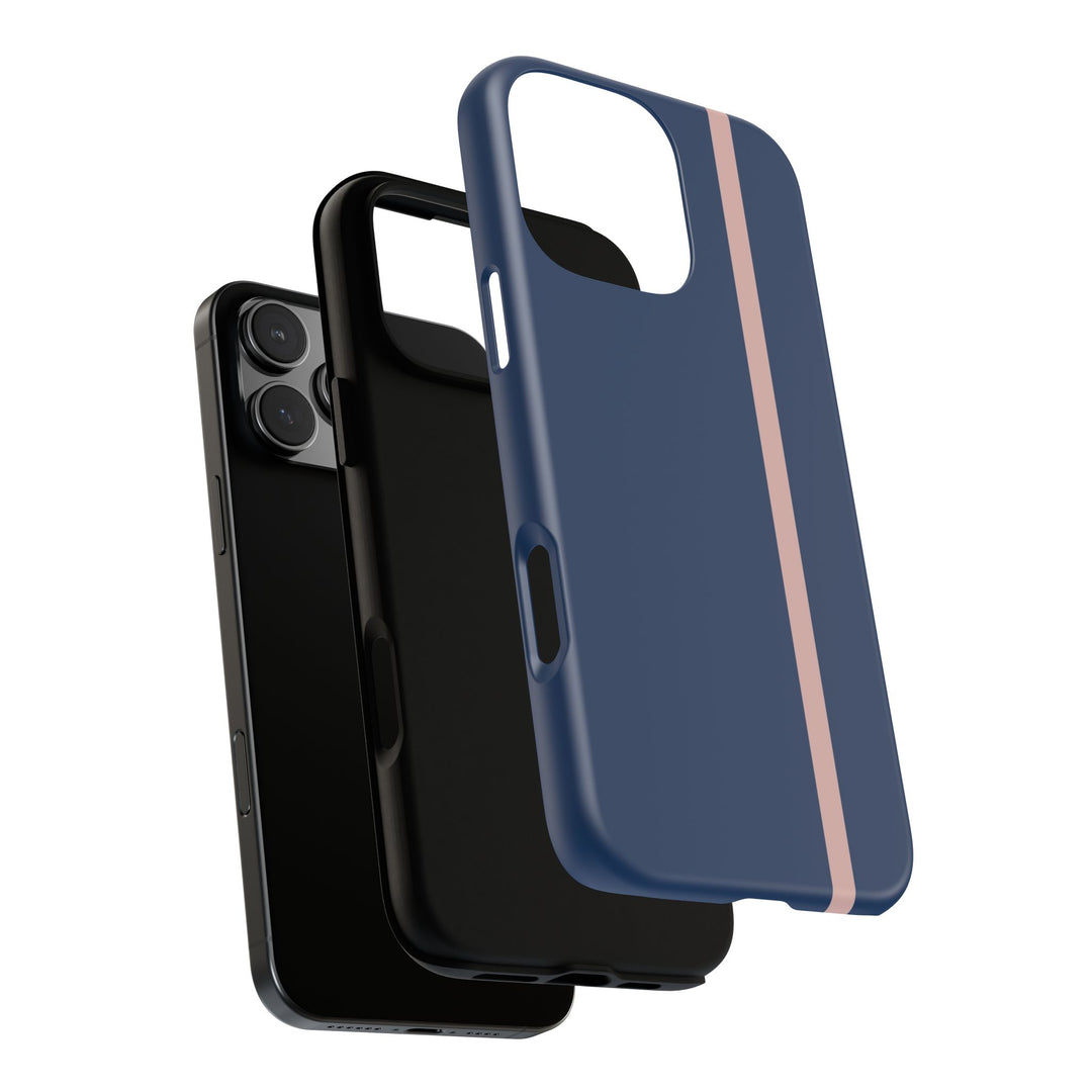 Tough Phone Case Navy Blue Orange Stripe iPhone 18 17 16 15 14 13 12 Pro Max Plus, Samsung Galaxy S26 S25 S24 Ultra Cute Preppy Sport - Studio40ParkLane