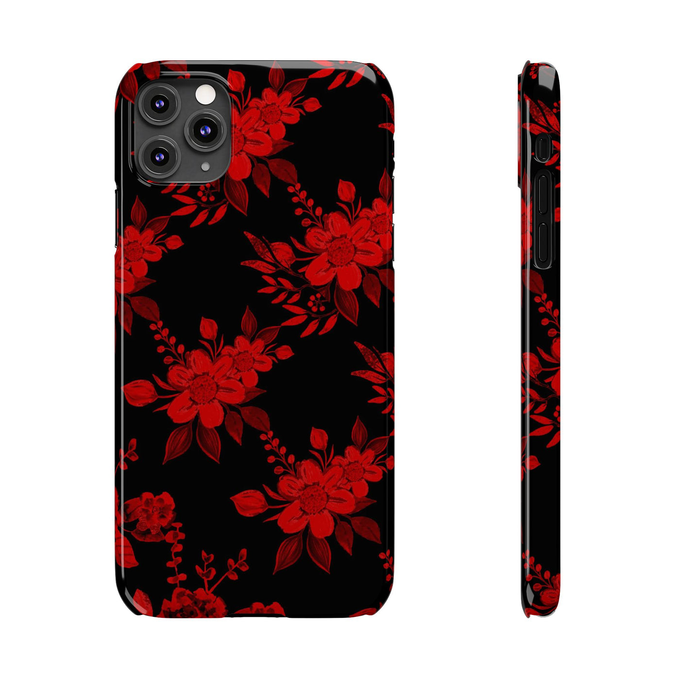 Slim Cute iPhone Cases - | iPhone 15 Case | iPhone 15 Pro Max Case, Iphone 14 Case, Iphone 14 Pro Max, Iphone 13, Red Black Flowers