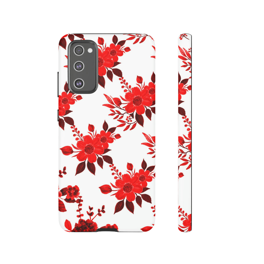 Cute Samsung Phone Case | Aesthetic Samsung Phone Case | Galaxy S23, S22, S21, S20 | Red White Flowers, Protective Phone Case - Studio40ParkLane