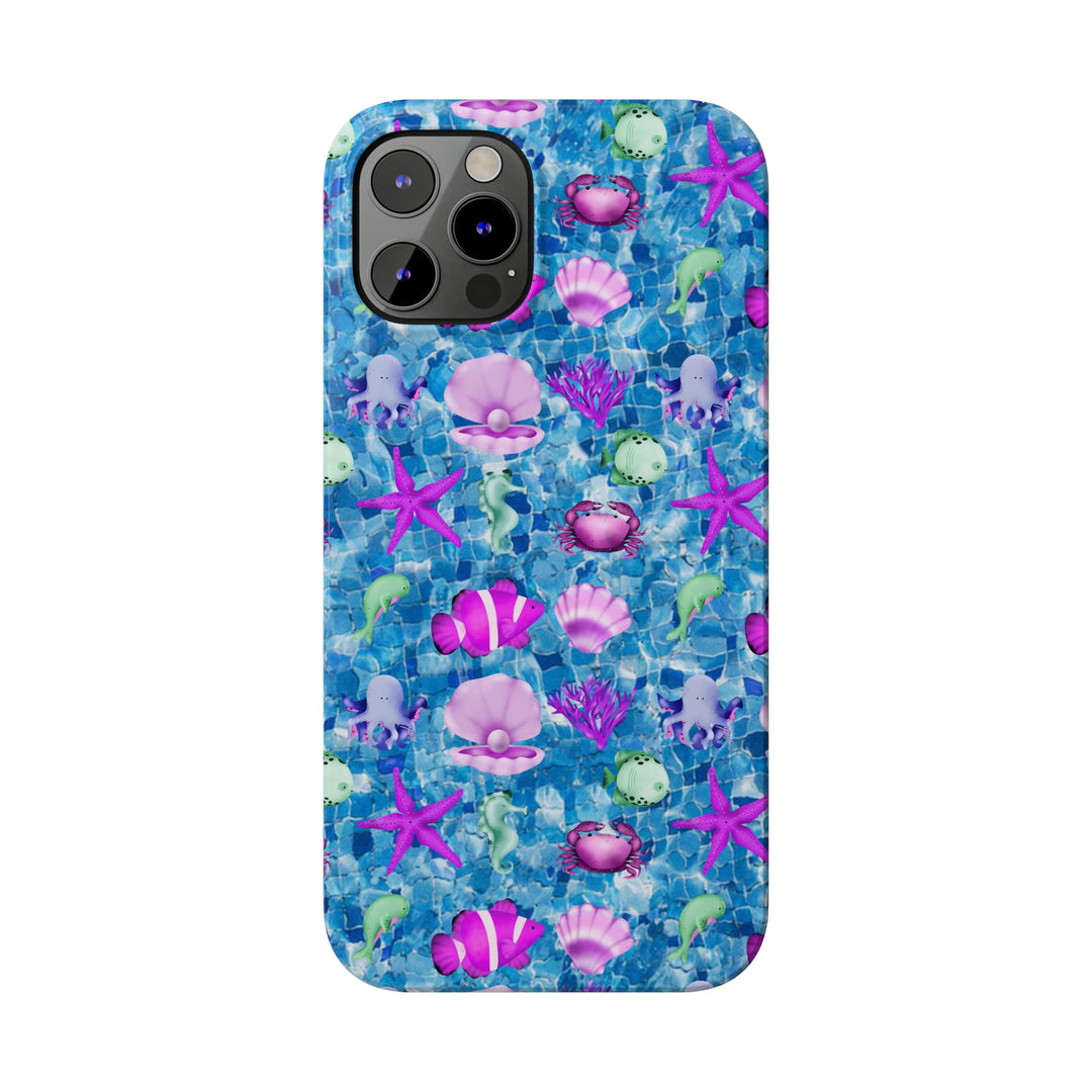 Slim Cute Phone Cases for Iphone - | iPhone 15 Case | iPhone 15 Pro Max Case, Iphone 14 Case, Iphone 14 Pro Max, Iphone 13, Blue Pink Under Sea - Studio40ParkLane