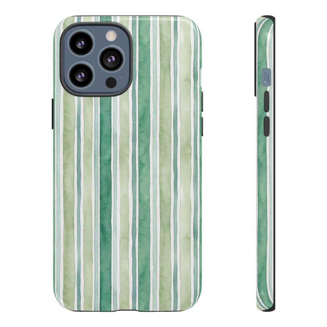 Aesthetic Tough Green Watercolor Stripes Premium Phone Case - For iPhone 17 Pro Max iPhone 16 Pro iPhone 15 Iphone 14 Plus 13 Pro 12 11 10 - Studio40ParkLane