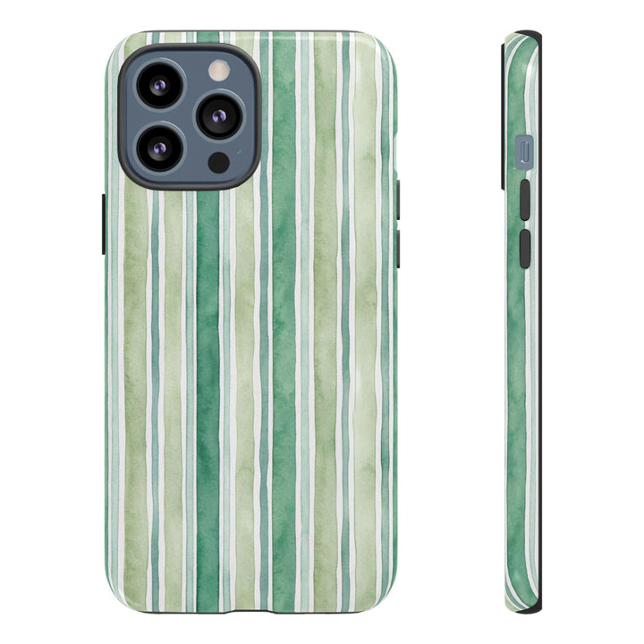 Aesthetic Tough Green Watercolor Stripes Premium Phone Case - For iPhone 17 Pro Max iPhone 16 Pro iPhone 15 Iphone 14 Plus 13 Pro 12 11 10 - Studio40ParkLane