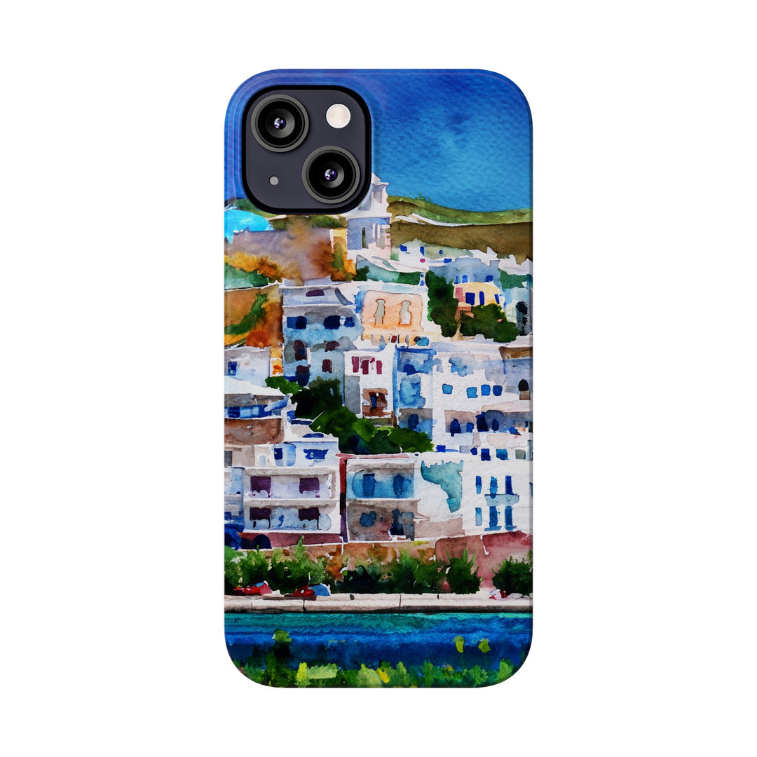 Slim Cute Phone Cases for Iphone | iPhone 15 Case | iPhone 15 Pro Max Case, Iphone 14, Iphone 14 Pro Max, Iphone 13, Colorful Greek House Watercolor - Studio40ParkLane