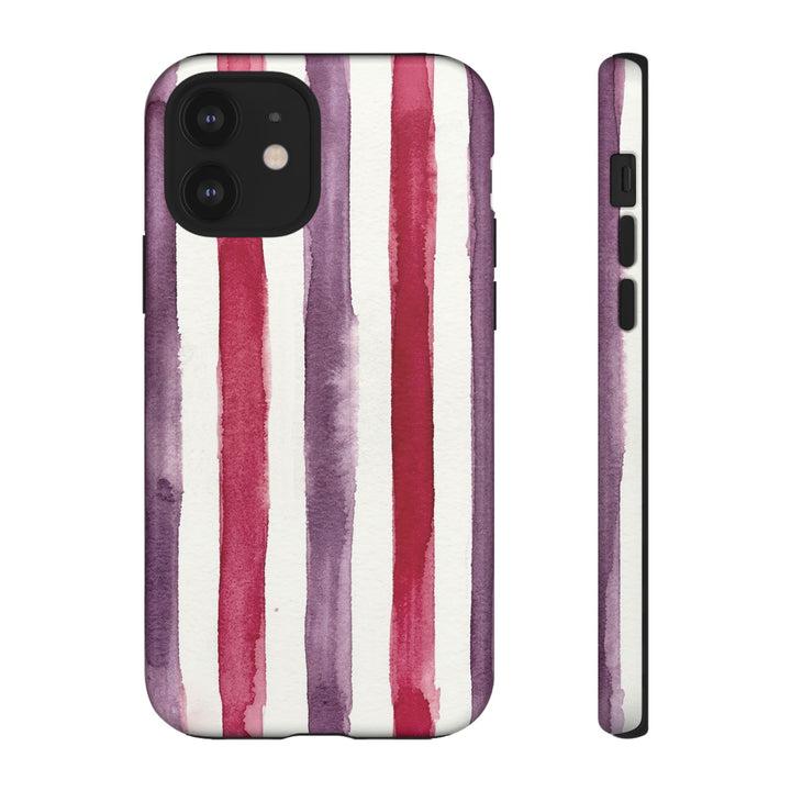 Tough Cute Wine Red Purple Stripes Phone Case, for IPhone 17 Pro Max | Iphone 17 Air, Iphone 16, IPhone 15, 14 13 12, Samsung Galaxy S26, S25, S24, S23 - Studio40ParkLane