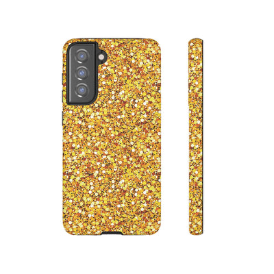 Chic Gold Faux Play on Glitter Effect Cute Phone Case, for IPhone 16 pro Max | Iphone 15, Iphone 14, IPhone 13 Case, 11 8 7, Samsung Galaxy S24, S23, S22, S21, 2 Layer Protection