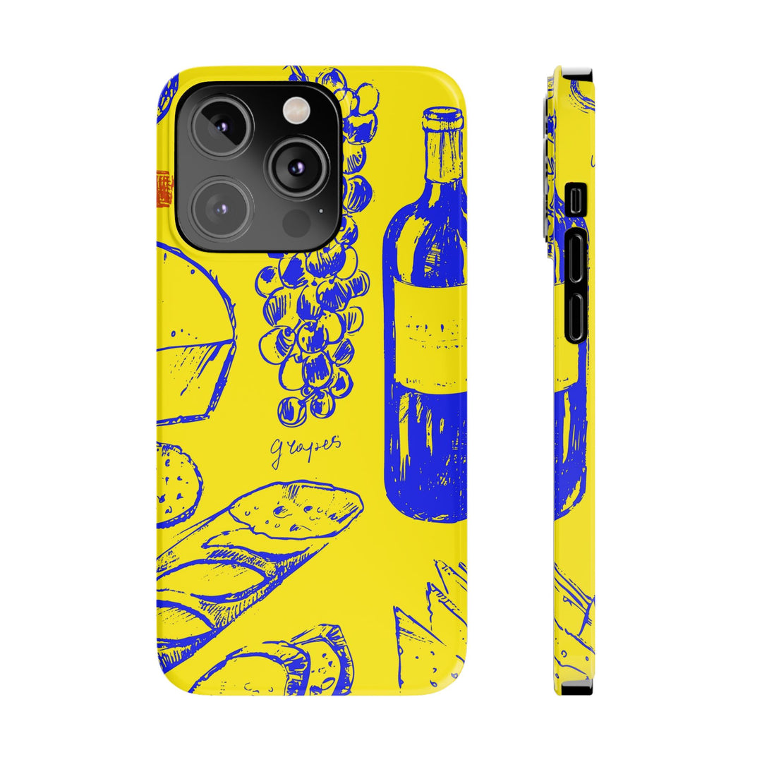 Slim Cute Phone Cases for Iphone | iPhone 15 Case | iPhone 15 Pro Max Case, Iphone 14, Iphone 14 Pro Max, Iphone 13, French Food Wine Yellow Blue - Studio40ParkLane