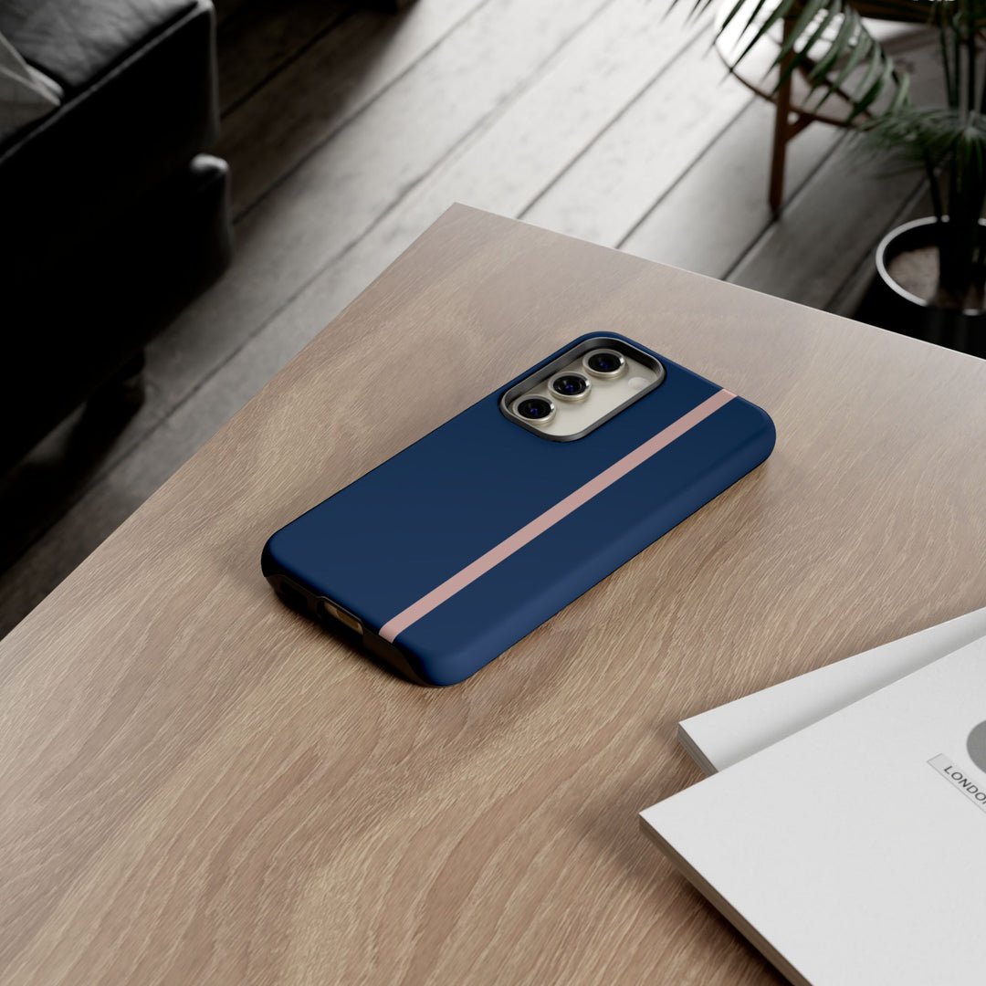 Tough Phone Case Navy Blue Orange Stripe iPhone 18 17 16 15 14 13 12 Pro Max Plus, Samsung Galaxy S26 S25 S24 Ultra Cute Preppy Sport - Studio40ParkLane