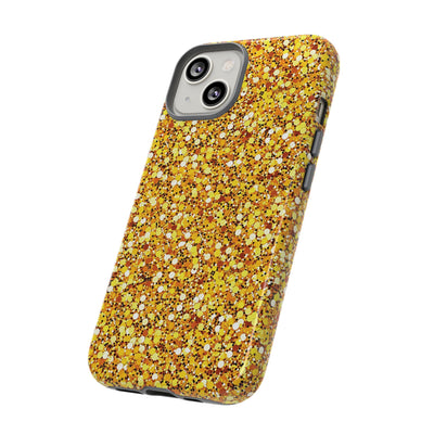 Chic Gold Faux Play on Glitter Effect Cute Phone Case, for IPhone 16 pro Max | Iphone 15, Iphone 14, IPhone 13 Case, 11 8 7, Samsung Galaxy S24, S23, S22, S21, 2 Layer Protection