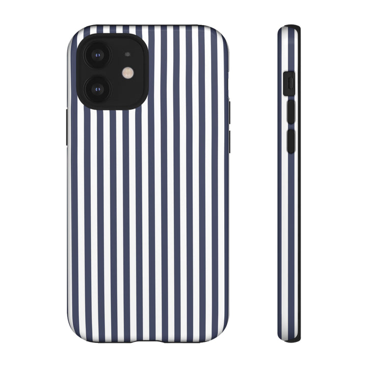 Tough Premium Navy Blue Stripes Phone Case Gift for Her - For Apple iPhone 16 Pro Max 16e iPhone 15 Pro iPhone Iphone 14 Plus 13 Pro 12 SE XR - Studio40ParkLane