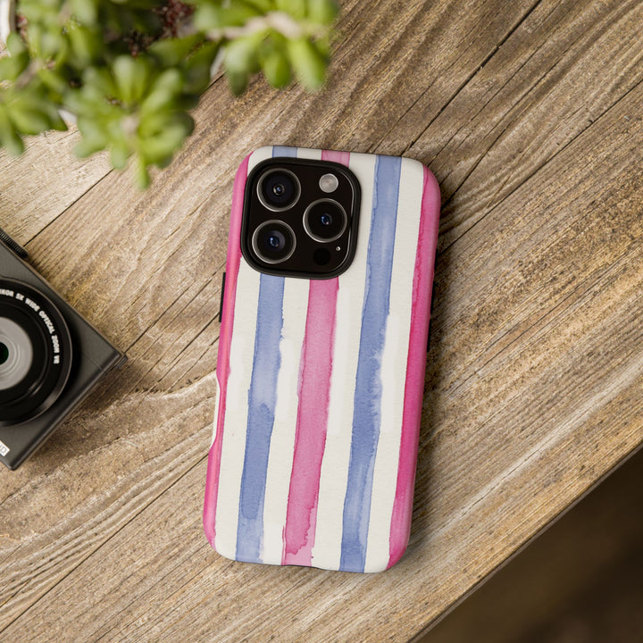 Tough Cute Pink Blue Stripes Phone Case, for IPhone 17 Pro Max | Iphone 17 Air, Iphone 16, IPhone 15, 14 13 12, Samsung Galaxy S26, S25, S24, S23 - Studio40ParkLane