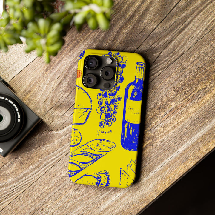 Slim Cute Phone Cases for Iphone | iPhone 15 Case | iPhone 15 Pro Max Case, Iphone 14, Iphone 14 Pro Max, Iphone 13, French Food Wine Yellow Blue - Studio40ParkLane