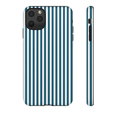 Tough Premium Teal Blue Stripes Phone Case Gift for Her - For Apple iPhone 16 Pro Max 16e iPhone 15 Pro iPhone Iphone 14 Plus 13 Pro 12 SE XR - Studio40ParkLane