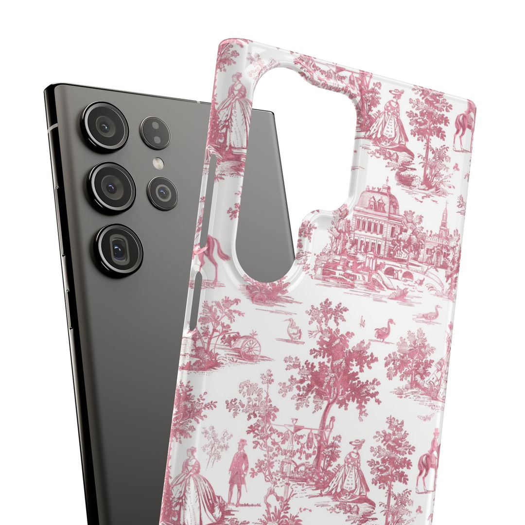 Sleek Snap Pink French Toile Cute Phone Case for iPhone 16 15 14 13 12 11 X Xs Max Xr Pro Plus Samsung Galaxy S24 S23 S22 S21 S20 Note Ultra