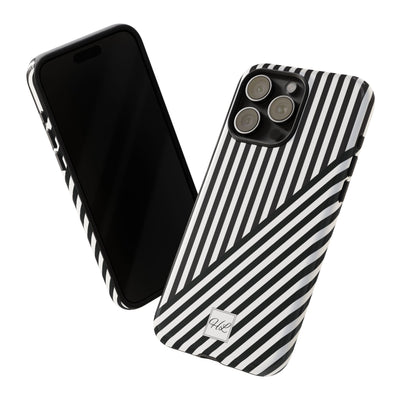 Custom Personalized Aesthetic Stripes Black White Tough Phone Case - For iPhone 17 Pro Max iPhone 16 Pro iPhone 15 Iphone 14 Plus 13 12 11 - Studio40ParkLane