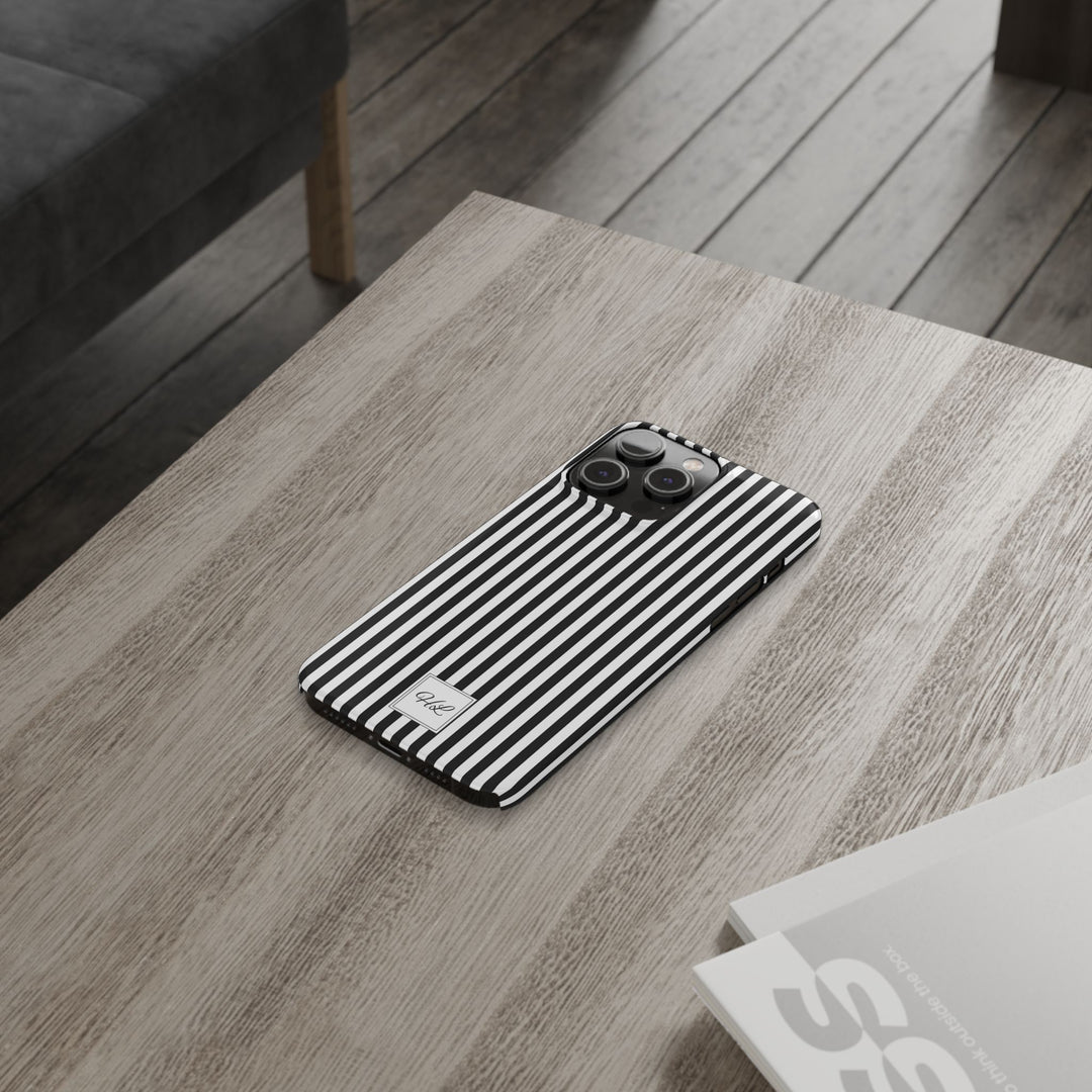 Slim Custom Personalized Black White Striped Phone Case for Iphone 16 - | iPhone 15 Pro Max Case | iPhone 14 Case Iphone 13 12 11 10 9 8 - Studio40ParkLane