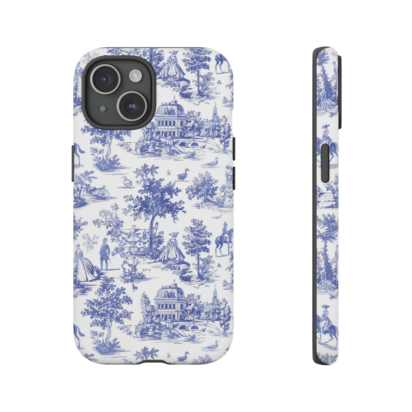 Premium Tough Blue French Toile Gift for Her Cute Phone Cases for Samsung and Iphone, 16, 15, 14, S24, S23, S22, S21, S20, Plus, Ultra, Pro