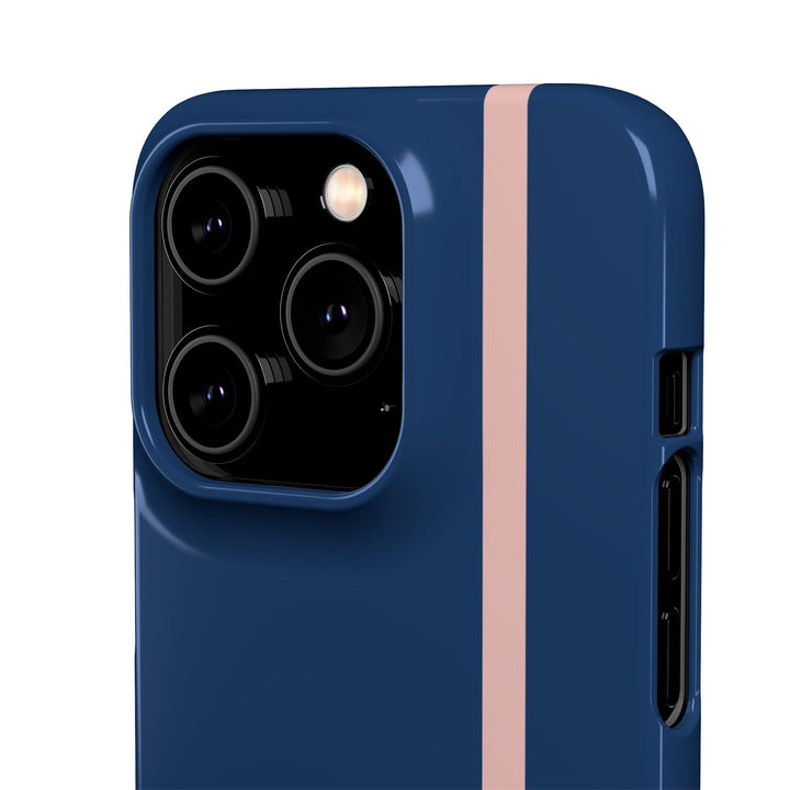 Sleek Navy Blue Pink Stripe Snap Phone Case for iPhone 18 17 16 15 14 13 Pro Max, Samsung Galaxy S26 S25 Ultra Lightweight Cute Phone Case - Studio40ParkLane