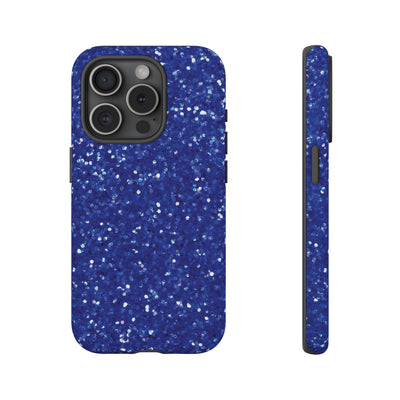 Chic Blue Faux Play on Glitter Effect Cute Phone Case, for IPhone 16 pro Max | Iphone 15, Iphone 14, IPhone 13 Case, 11 8 7, Samsung Galaxy S24, S23, S22, S21, 2 Layer Protection