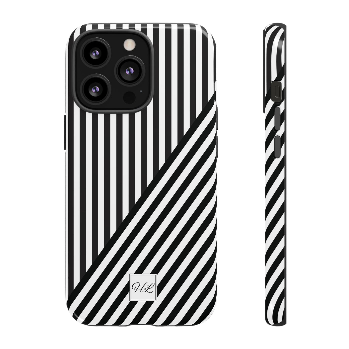 Custom Personalized Aesthetic Stripes Black White Tough Phone Case - For iPhone 17 Pro Max iPhone 16 Pro iPhone 15 Iphone 14 Plus 13 12 11 - Studio40ParkLane