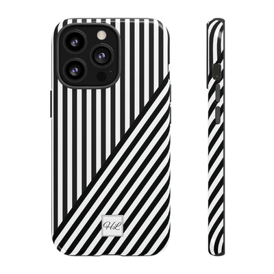 Custom Personalized Aesthetic Stripes Black White Tough Phone Case - For iPhone 17 Pro Max iPhone 16 Pro iPhone 15 Iphone 14 Plus 13 12 11 - Studio40ParkLane