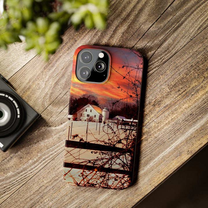 Slim Cute Phone Cases for Iphone - | iPhone 15 Case | iPhone 15 Pro Max Case, Iphone 14 Case, Iphone 14 Pro Max, Iphone 13, New England Winter Sunset - Studio40ParkLane