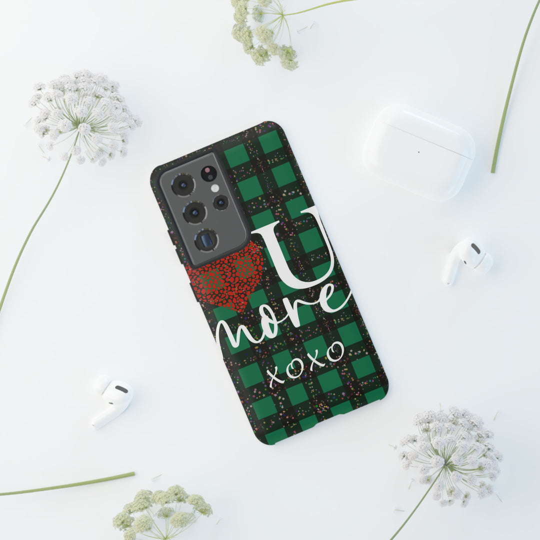 Cute Samsung Phone Cases, Designer Samsung Galaxy S23 Phone Case, Samsung S22 Case, Samsung S21 Case, Samsung S20 Case, Green Plaid Love You - Studio40ParkLane
