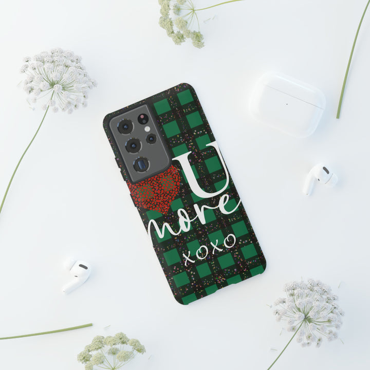 Cute Samsung Phone Cases, Designer Samsung Galaxy S23 Phone Case, Samsung S22 Case, Samsung S21 Case, Samsung S20 Case, Green Plaid Love You - Studio40ParkLane