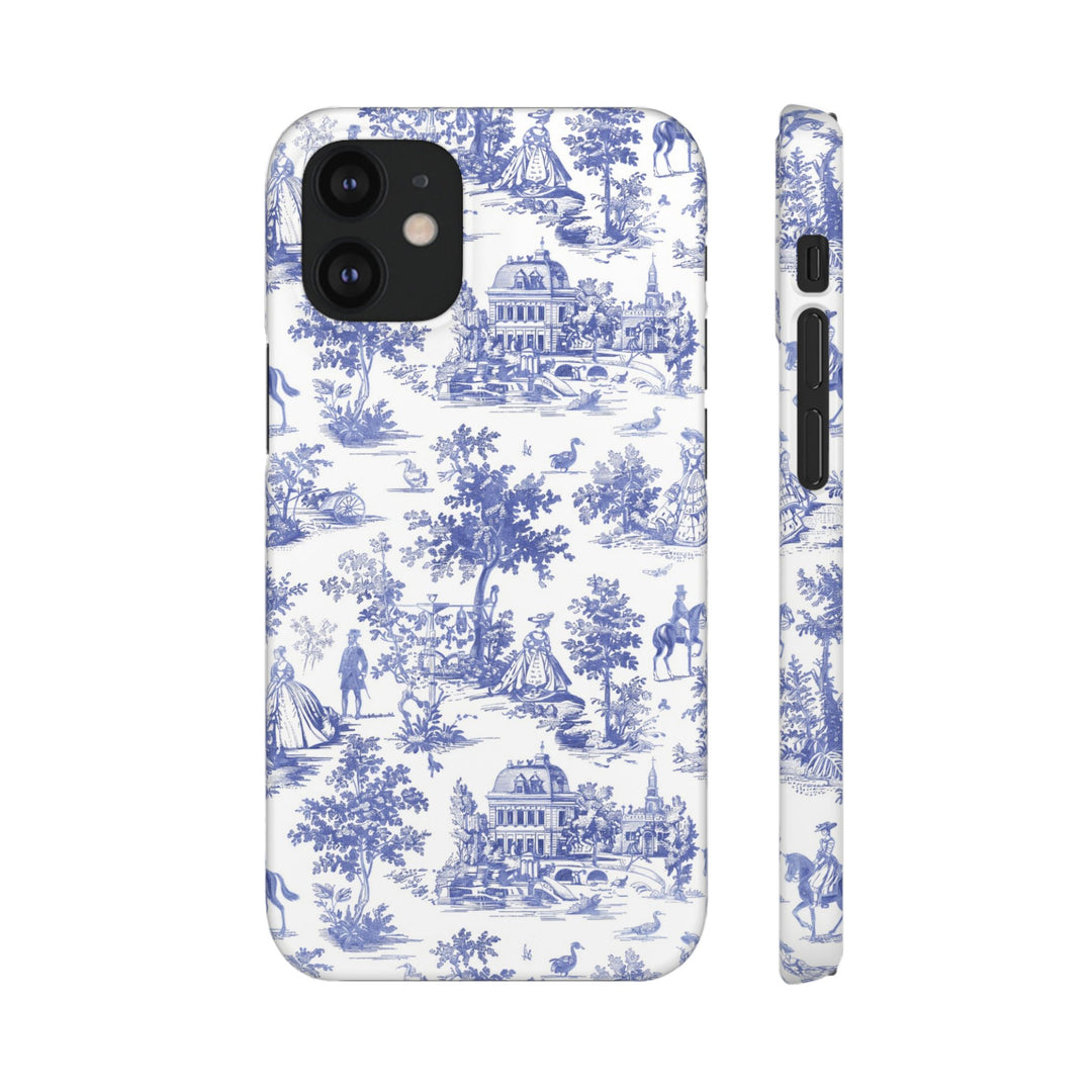 Sleek Snap Blue French Toile Cute Phone Case for iPhone 16 15 14 13 12 11 X Xs Max Xr Pro Plus Samsung Galaxy S24 S23 S22 S21 S20 Note Ultra