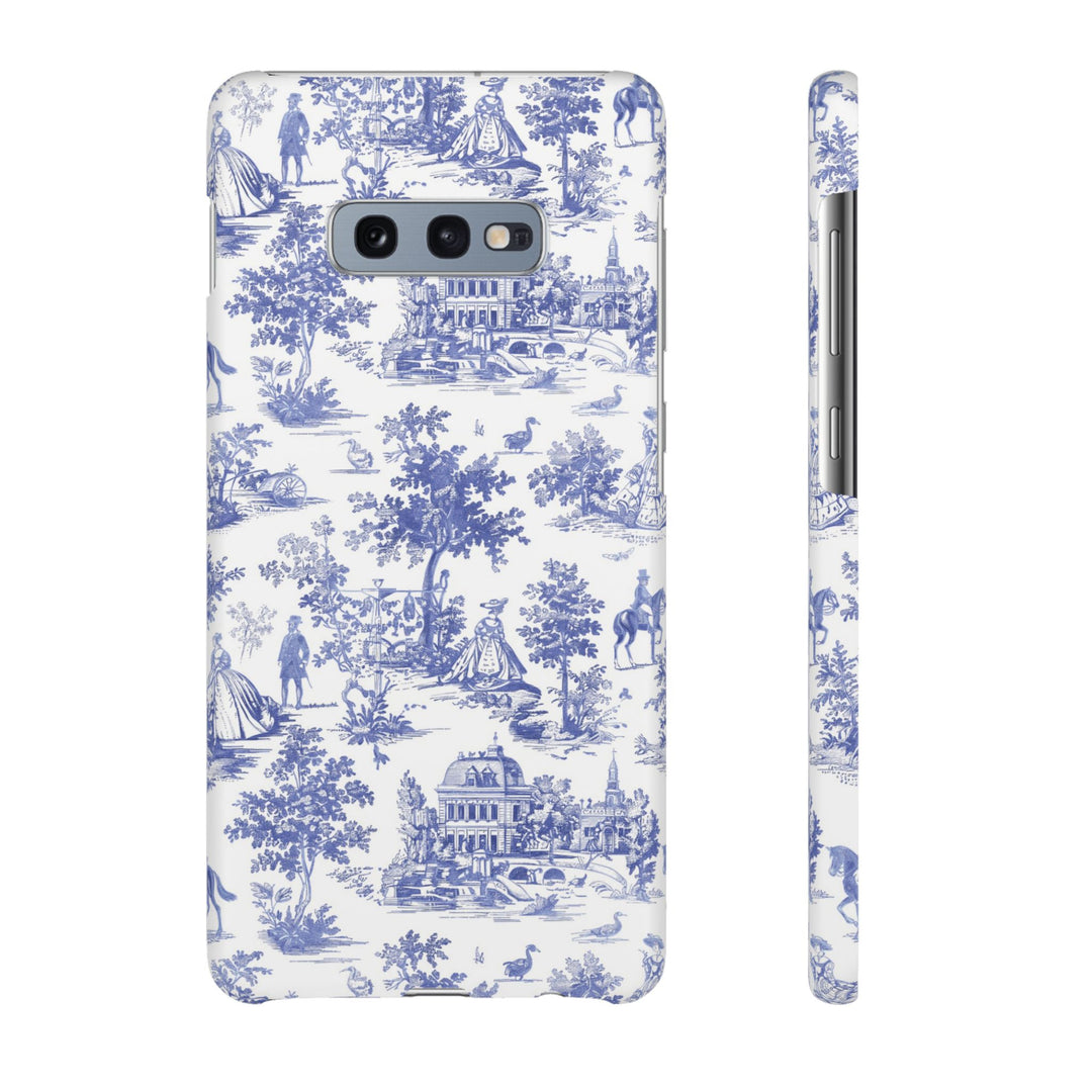 Sleek Snap Blue French Toile Cute Phone Case for iPhone 16 15 14 13 12 11 X Xs Max Xr Pro Plus Samsung Galaxy S24 S23 S22 S21 S20 Note Ultra