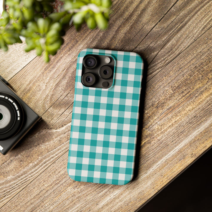 Slim Turquoise Gingham Gift for Her Cute Phone Cases for Iphone 16 Pro Max | iPhone 15 Case | iPhone 15 Pro Max Case, Iphone 14, 13, 12, 11, 10, 8, 7 - Studio40ParkLane
