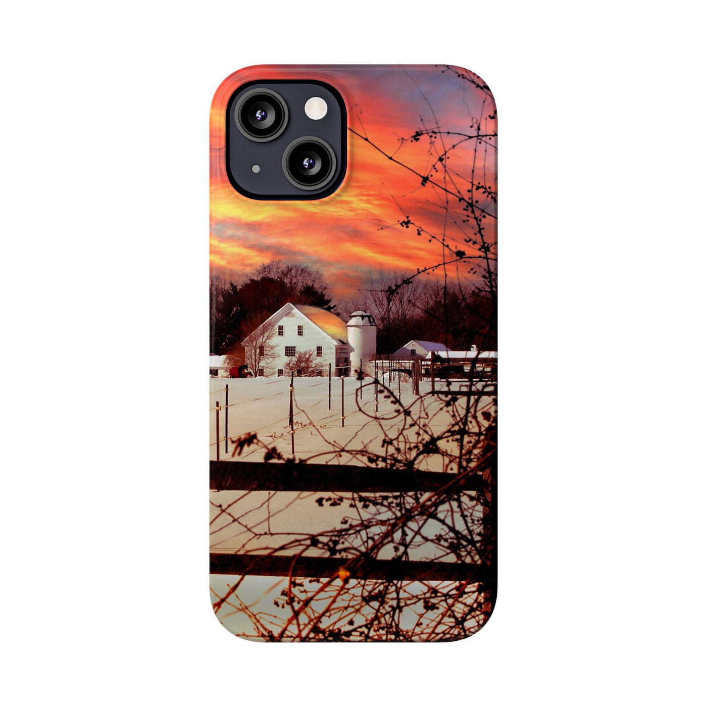 Slim Cute Phone Cases for Iphone - | iPhone 15 Case | iPhone 15 Pro Max Case, Iphone 14 Case, Iphone 14 Pro Max, Iphone 13, New England Winter Sunset