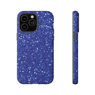 Chic Blue Faux Play on Glitter Effect Cute Phone Case, for IPhone 16 pro Max | Iphone 15, Iphone 14, IPhone 13 Case, 11 8 7, Samsung Galaxy S24, S23, S22, S21, 2 Layer Protection