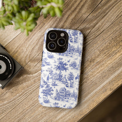 Premium Tough Blue French Toile Gift for Her Cute Phone Cases for Samsung and Iphone, 16, 15, 14, S24, S23, S22, S21, S20, Plus, Ultra, Pro