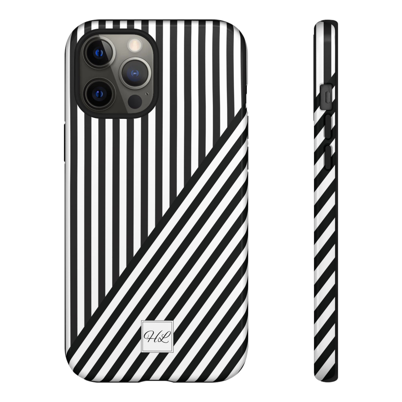 Custom Personalized Aesthetic Stripes Black White Tough Phone Case - For iPhone 17 Pro Max iPhone 16 Pro iPhone 15 Iphone 14 Plus 13 12 11 - Studio40ParkLane