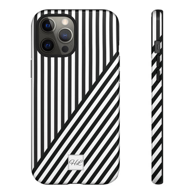 Custom Personalized Aesthetic Stripes Black White Tough Phone Case - For iPhone 17 Pro Max iPhone 16 Pro iPhone 15 Iphone 14 Plus 13 12 11 - Studio40ParkLane