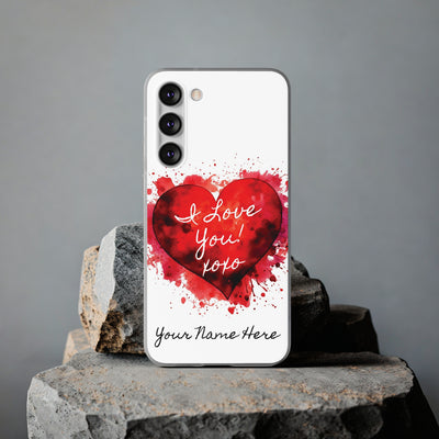 Personalized Cute Flexi Samsung Phone Cases, Valentine Heart Love You Galaxy S23 Phone Case, Samsung S22 Case, Samsung S21 Case, S20 Plus